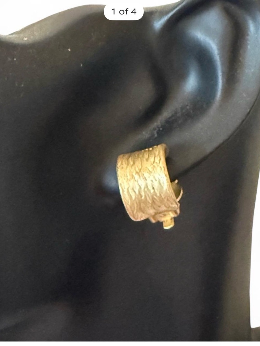 Vintage Gold textured hoop Clip on earrings with feather-like pattern